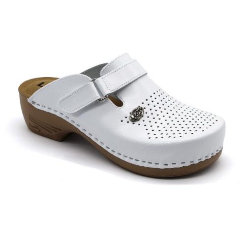 leon damen lederclogs-pu159-weiss